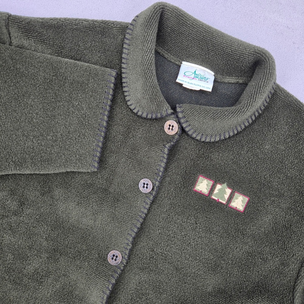 Artisans Sunschein Designs Vintage Womens LARGE Green Fleece Jacket Pine Tree